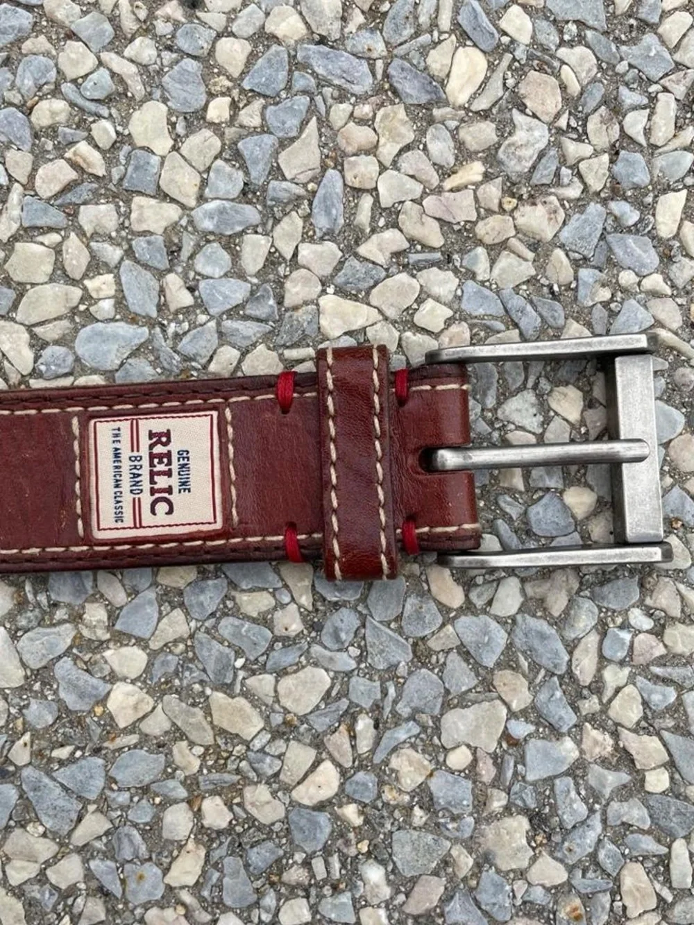 Genuine Relic Brand Men's Full Grain Brown Leather Belt with Silver Buckle